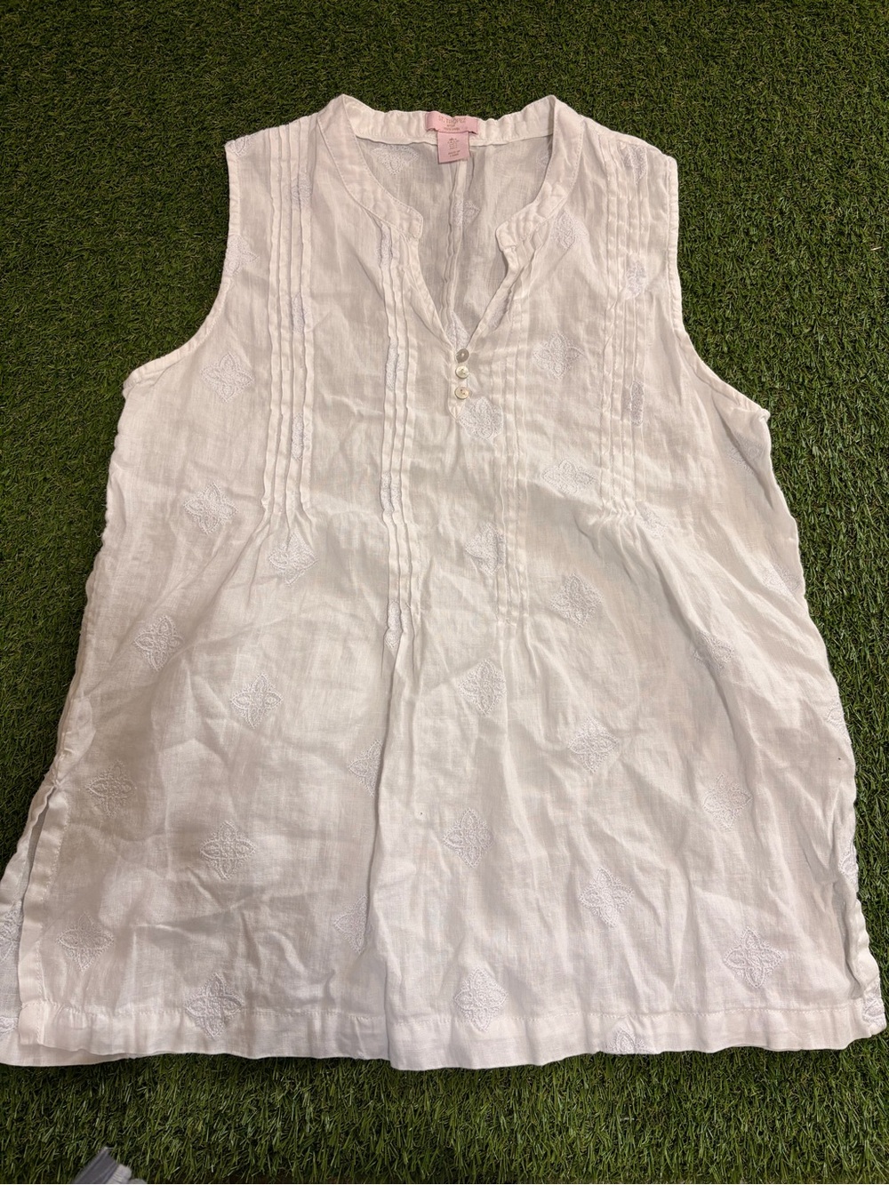 St. Tropez White Sleeveless Embroidered Cotton Tunic